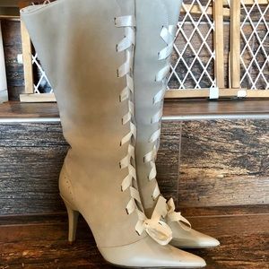 Creme Ribbon Boots